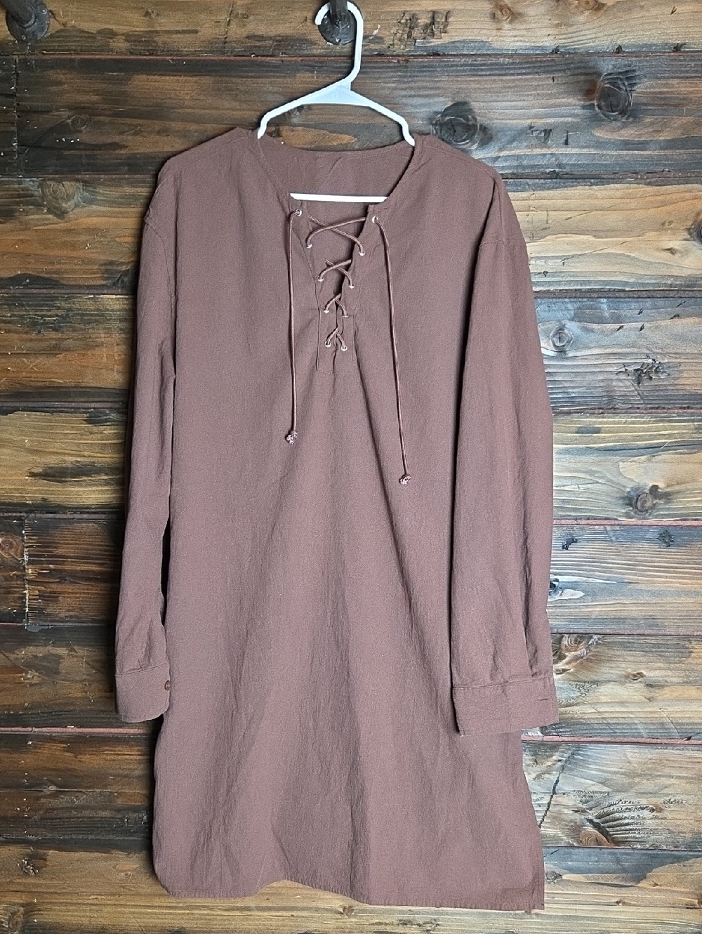 Unisex Lace-Up Long Sleeve Costume Dress - Brown
